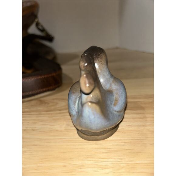 Pie Bird Signed Peter Pots Art Pottery Blue Brown Modern Hen Chicken Mottled - Picture 11 of 12